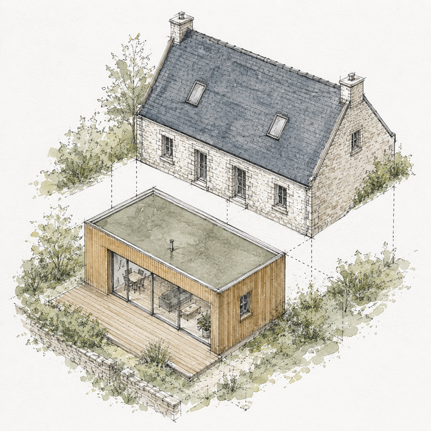 Croquis de repères budgétaires pour une extension