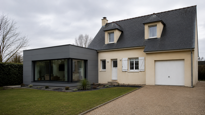 Extension latérale moderne avec façade vitrée