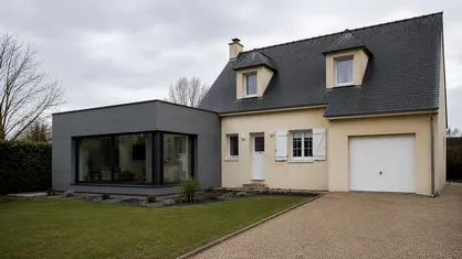 Extension latérale moderne avec façade vitrée